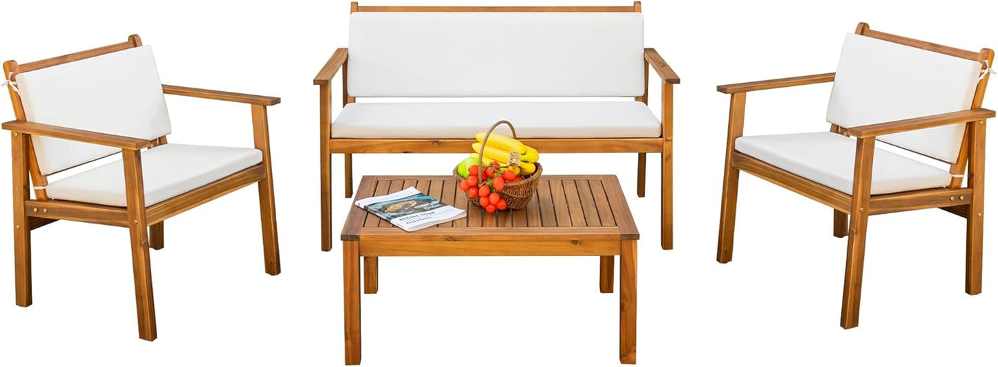 Devoko Patio Furniture 4 Piece Acacia Wood Outdoor Set for Comfort
