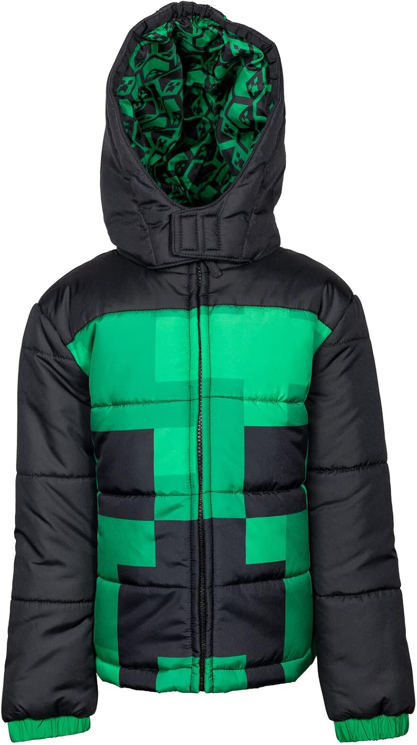 Minecraft Creeper Steve Zip Up Winter Coat for Kids Adventure