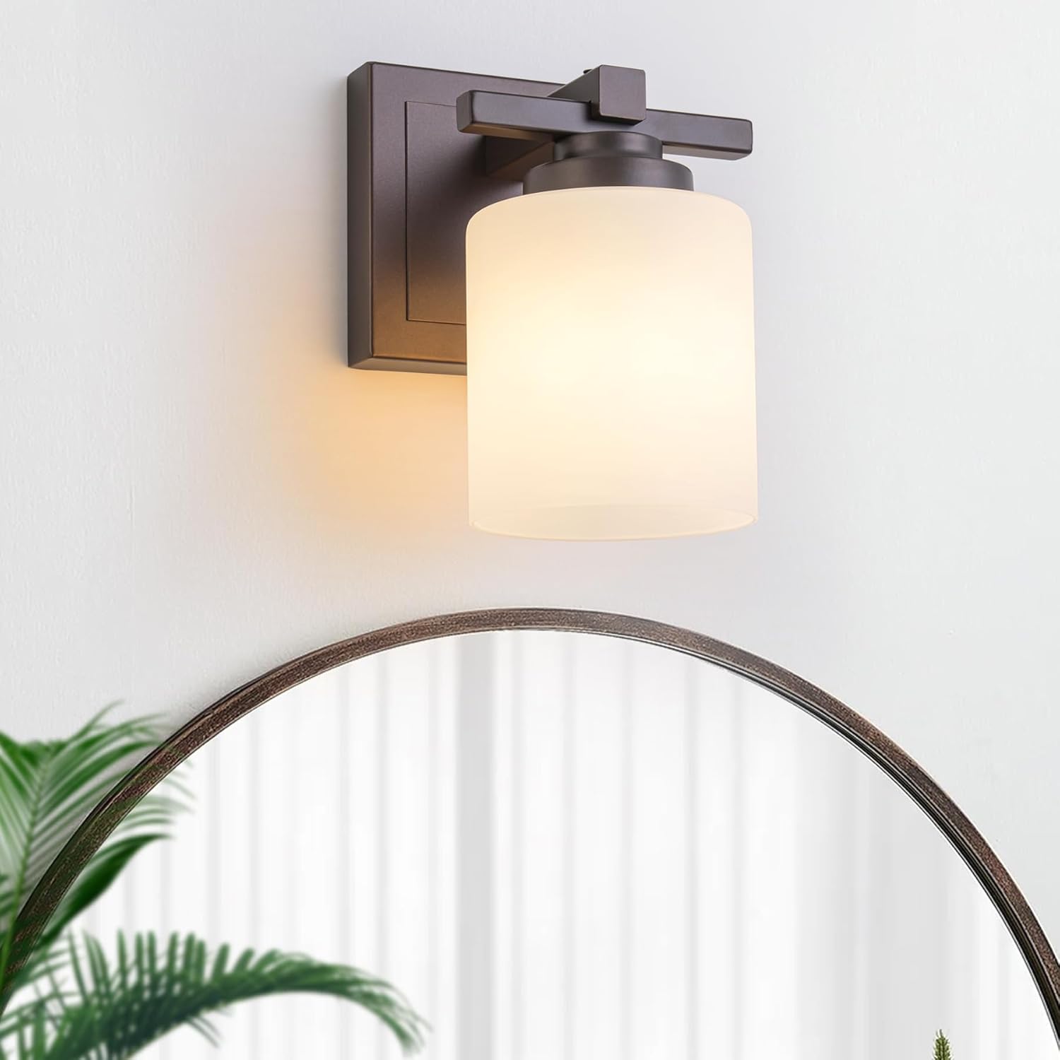 Modern Bathroom Light Fixtures Over Mirror with Milky Glass Shades