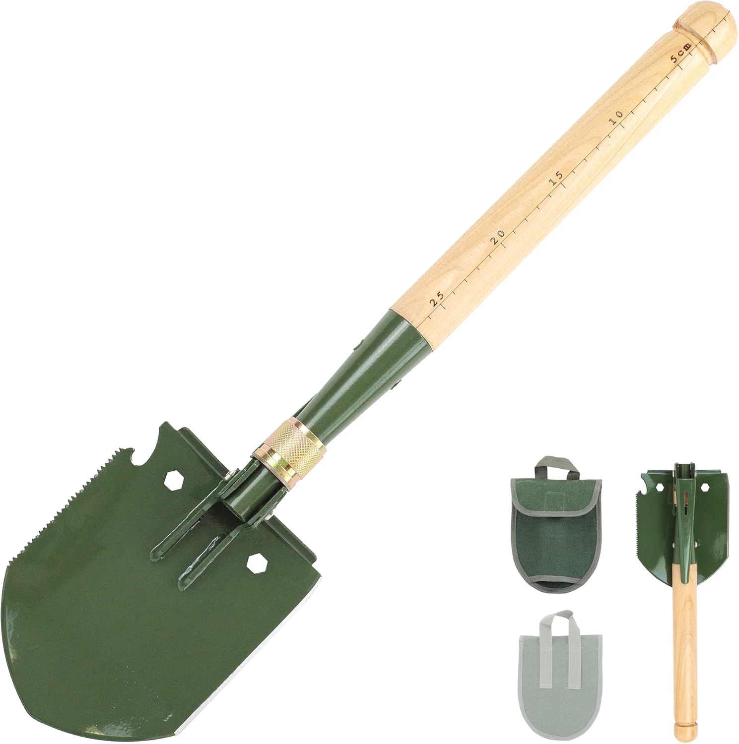 Mastiff Gears Wooden Handle Folding Survival Shovel - Heavy Duty