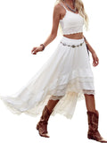 Boho Lace Ruffle Skirt Asymmetrical Cowgirl Maxi - Flowy Festival