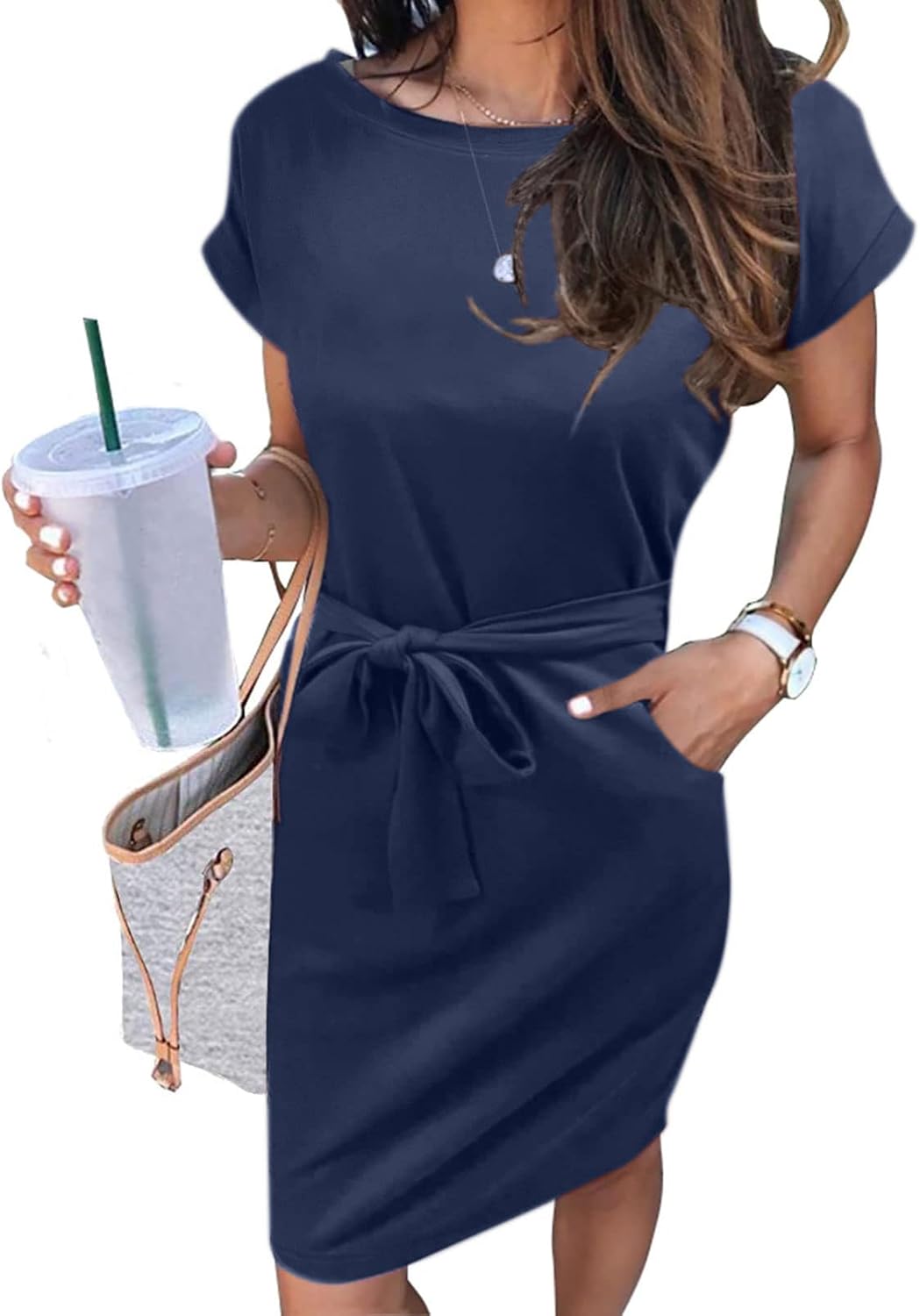 MEROKEETY Women's Summer Striped T Shirt Dress with Pockets