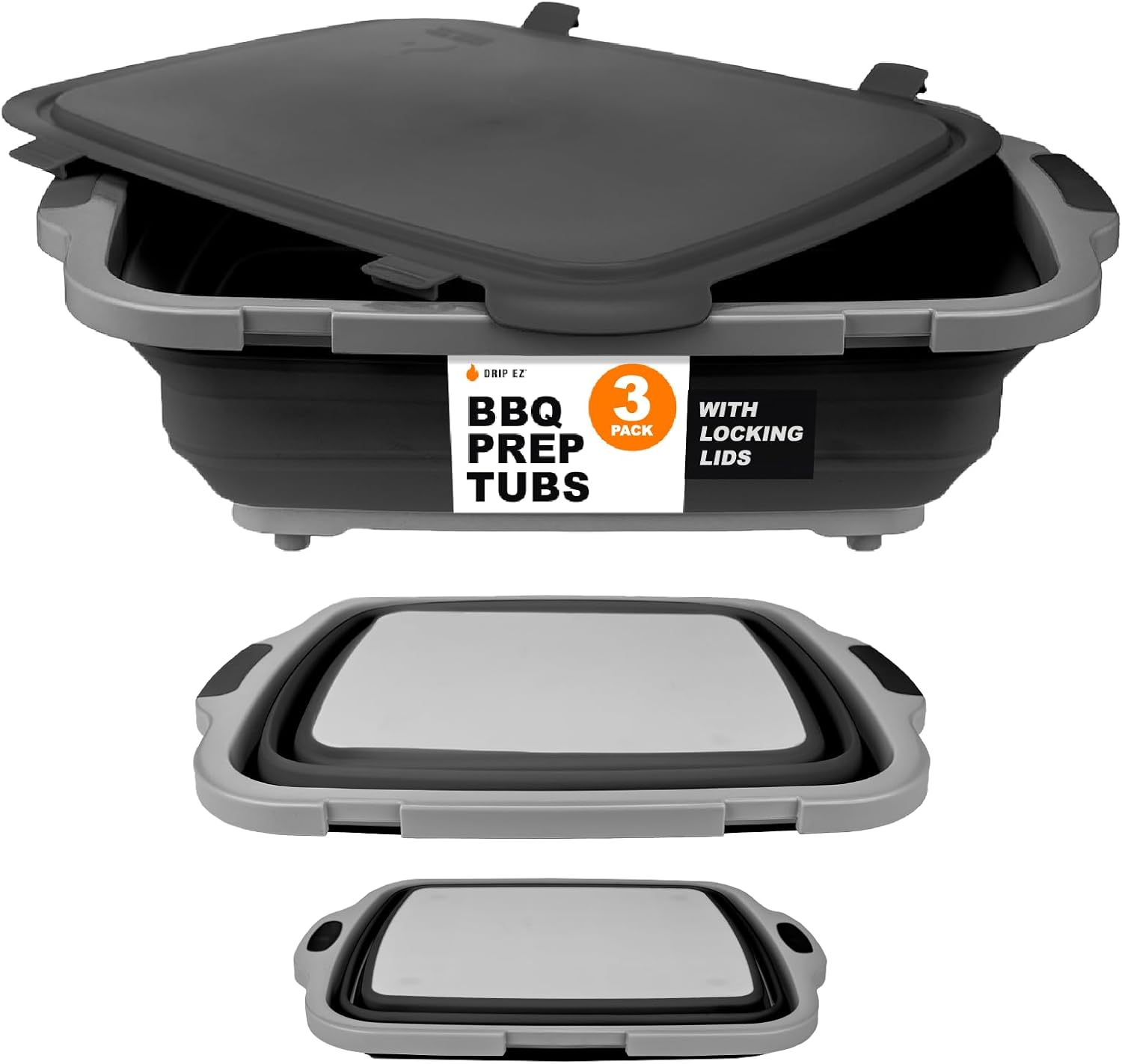 Drip EZ Collapsible BBQ Prep Tubs Set for Easy Meal Prep