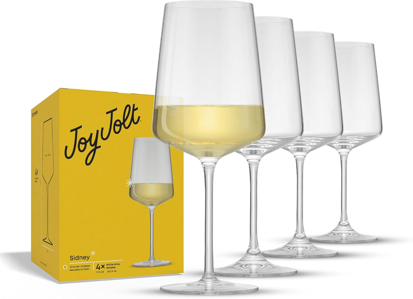 JoyJolt Sidney White Wine Glasses Set of 4 for Modern Hosting
