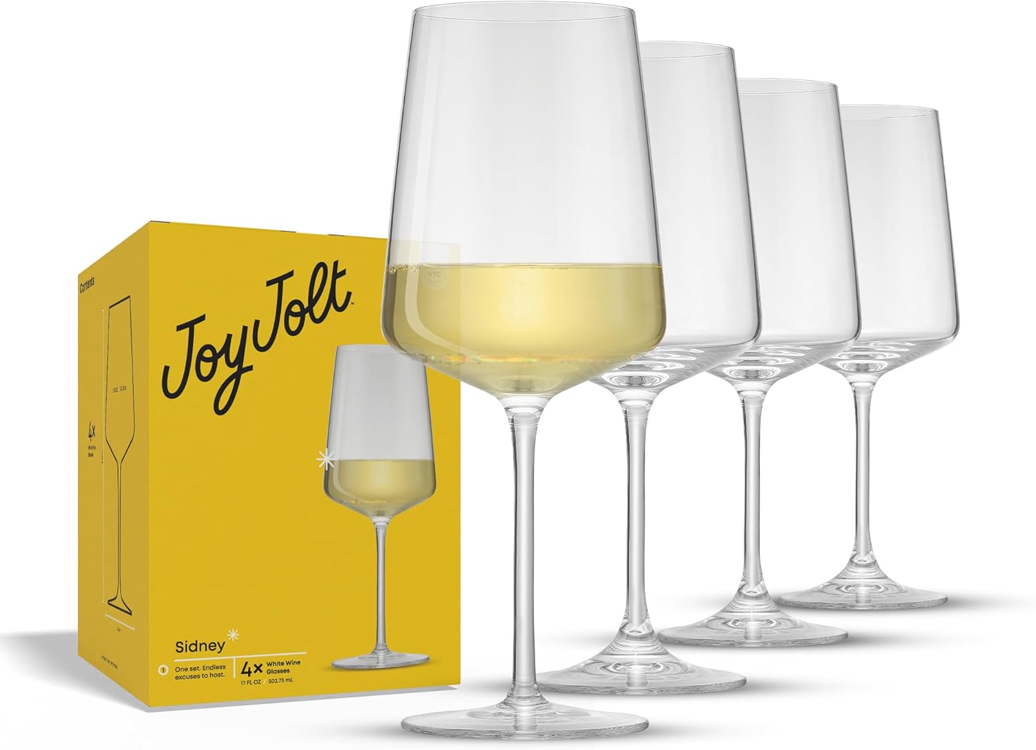 JoyJolt Sidney White Wine Glasses Set of 4 for Modern Hosting