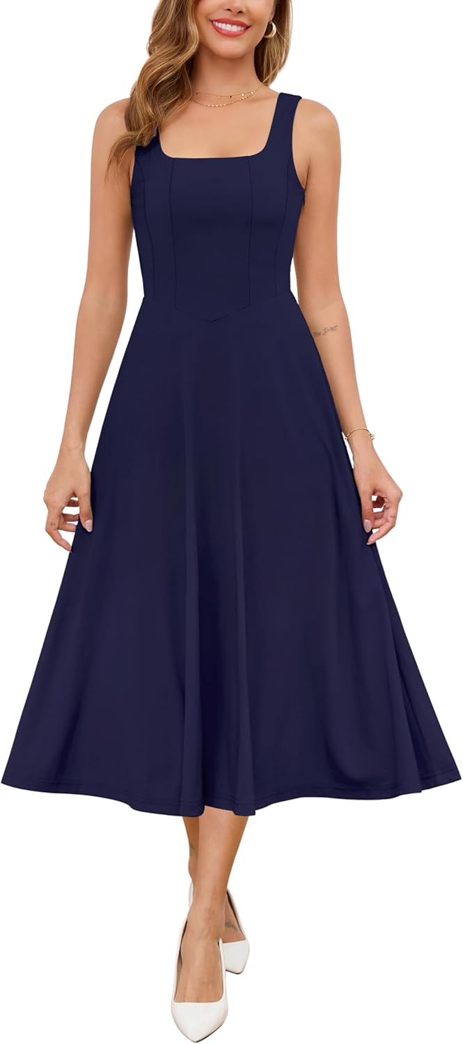 Zattcas Womens Square Neck Sleeveless Flowy Midi Dress Review