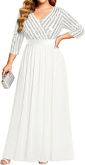 Womens Plus Size V Neck Sequin Prom Evening Gown - Floor Length