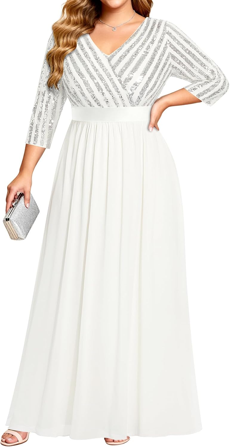 Womens Plus Size Formal Dresses with V Neck and Sequins