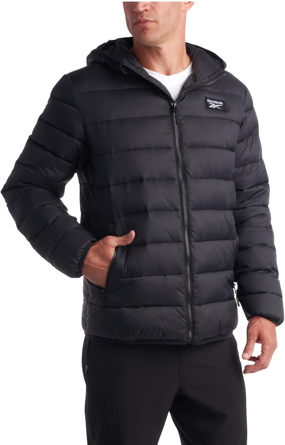 Reebok Men's Lightweight Hooded Puffer - Insulated Warmth