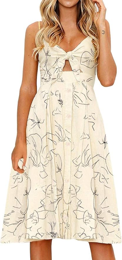 FANCYINN Womens Floral Prints Tie Front Midi Dress Review