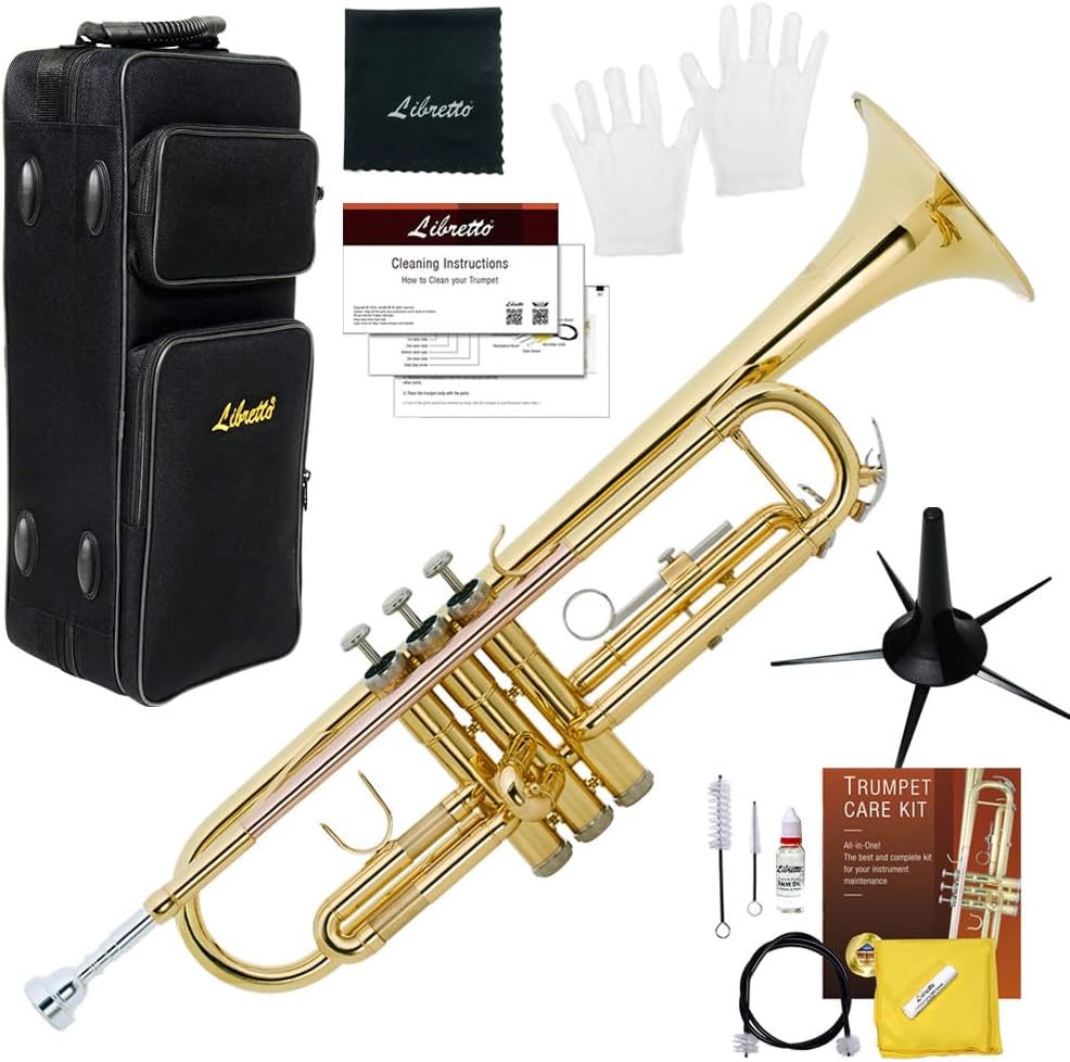 Libretto Gold Lacquer Bb Trumpet Set for Beginners & Intermediates