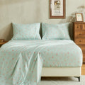 HYPREST Mint Floral Sheets Queen Size - Deep Pocket 4pc Set