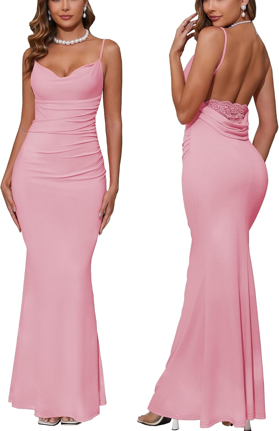 Aigeman Women Spaghetti Straps Mermaid Evening Gown Dress