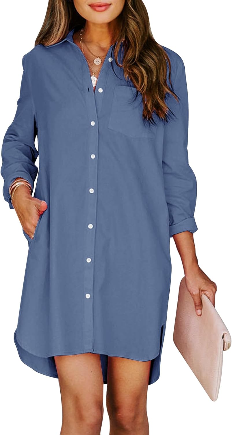 Womens Button Down Shirt Dresses with Pockets for Everyday Style