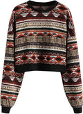 ZAFUL Women's Tribal Ethnic Graphic Cropped Knitwear Sweater