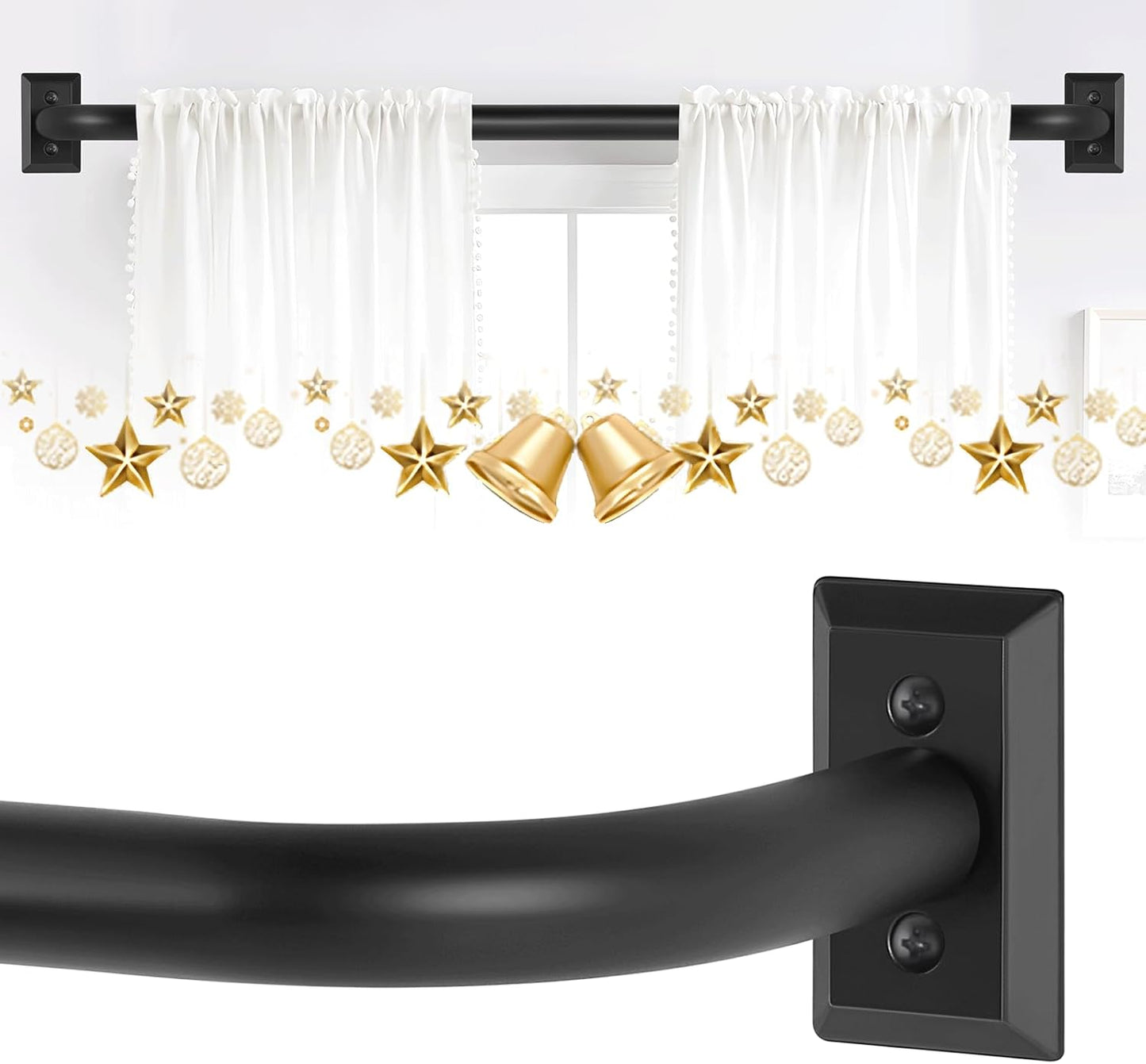 Black Wrap Around Curtain Rods 2 Pack for Room Darkening Effect