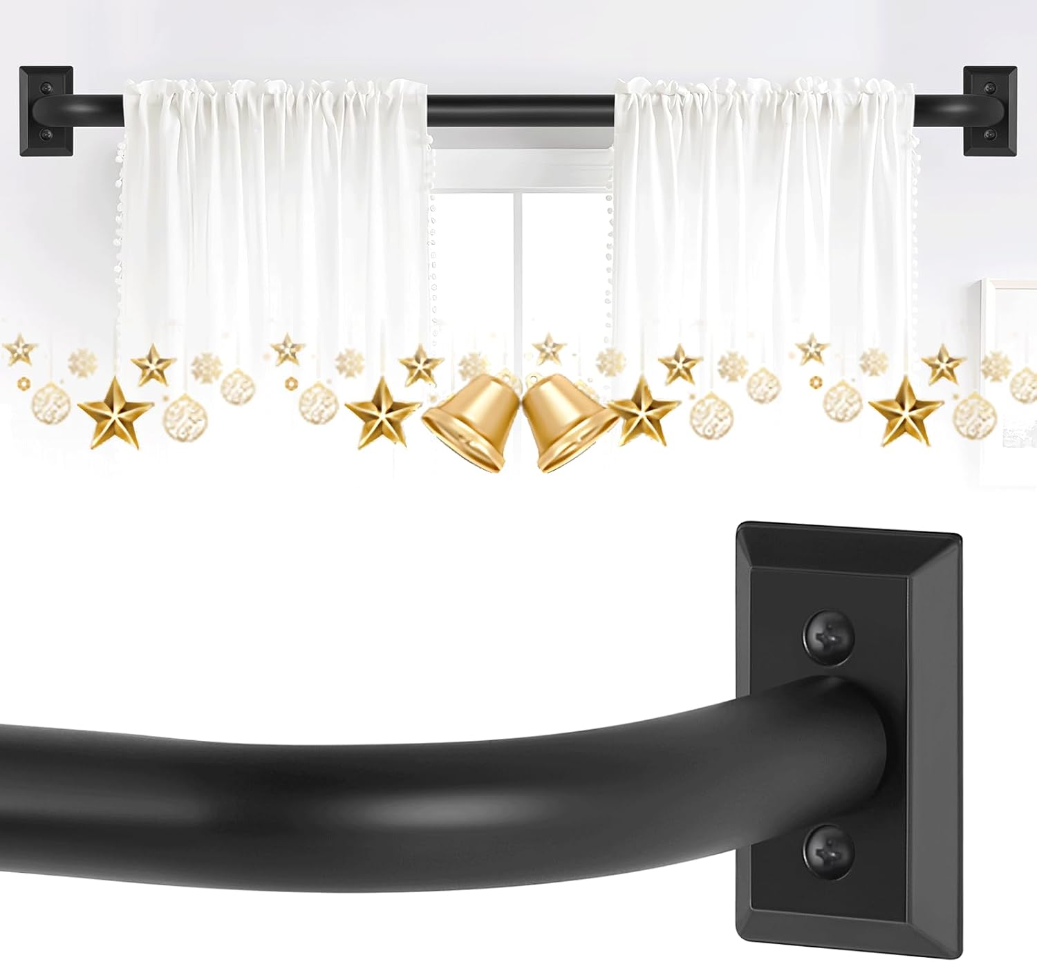 Black Wrap Around Curtain Rods 2 Pack for Room Darkening Effect