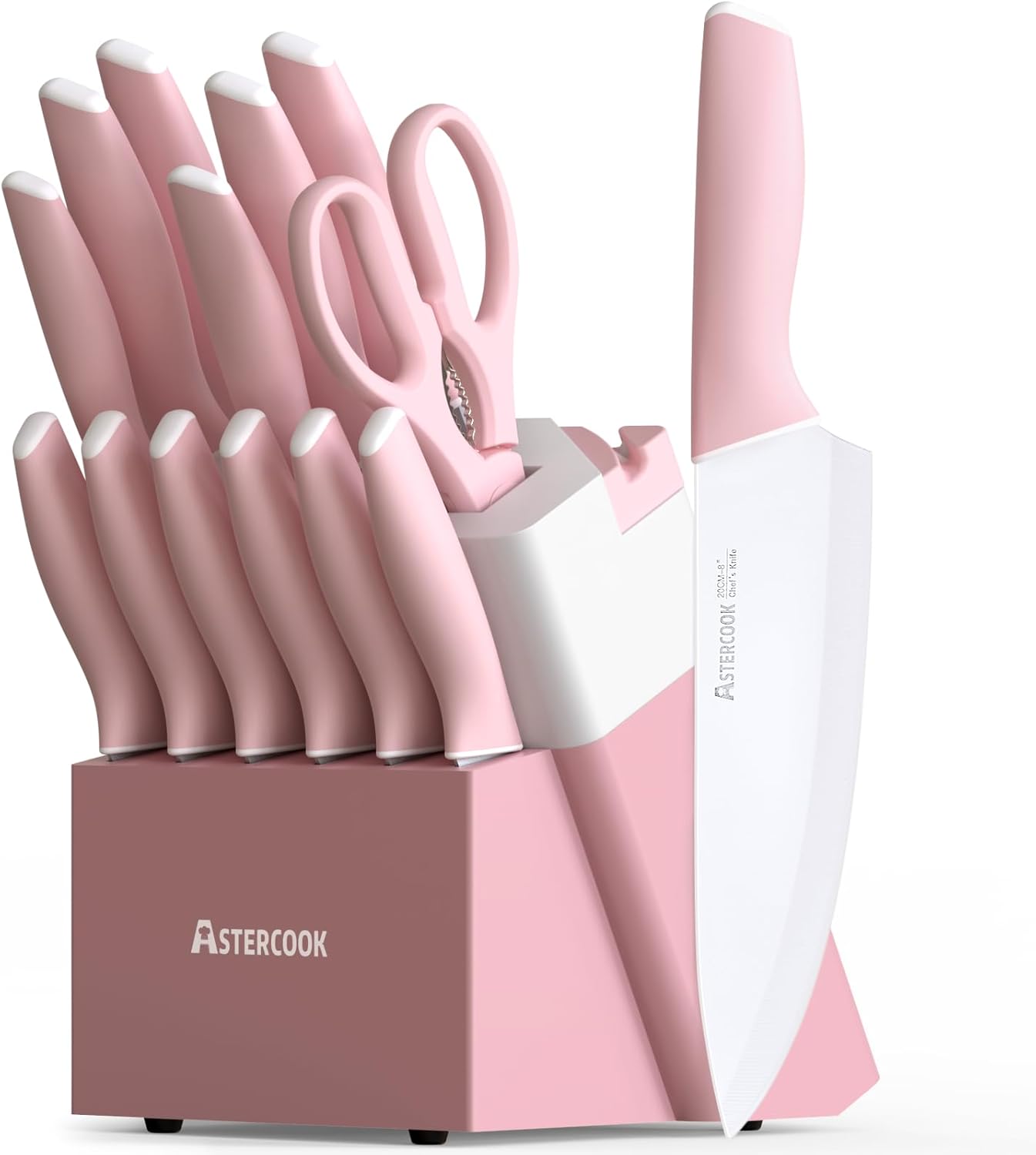 Astercook Knife Set with Block and Sharpener for Every Kitchen