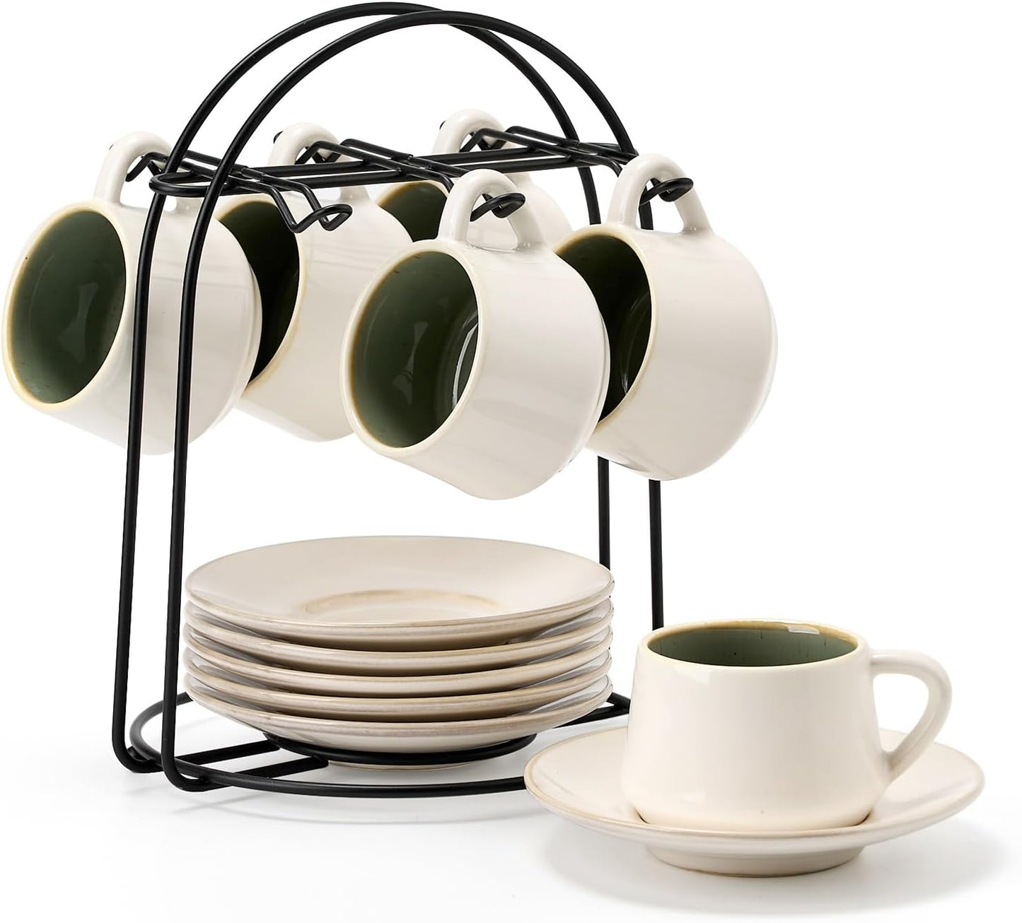 SIDUCAL Espresso Cup Set of 6 Stackable Ceramic Cups