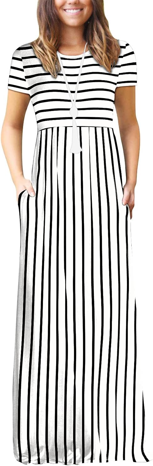 EUOVMY Women's Short Sleeve Maxi Dress with Pockets for Summer