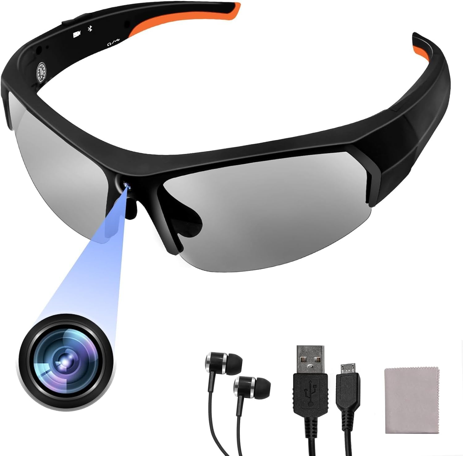 HD 1080P Spy Sunglasses with Bluetooth Earphones for Sports