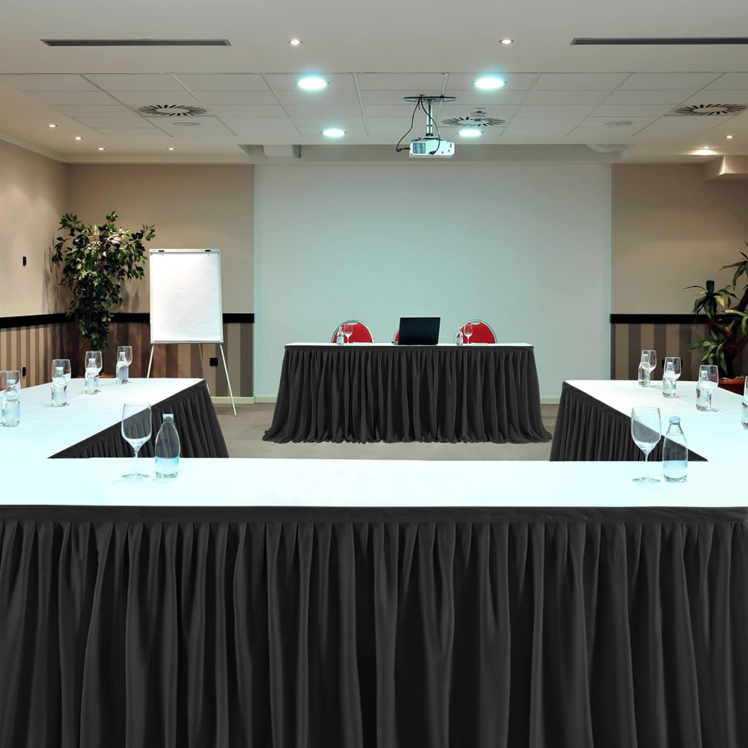 Partisky Black Polyester Table Skirt for Elegant Events