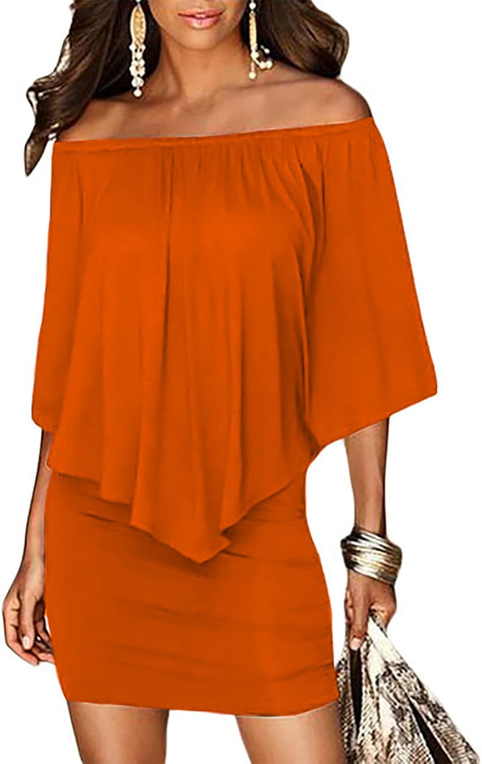 Sidefeel Women's Off Shoulder Ruffles Bodycon Mini Dress Review