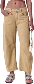 Mid Rise Barrel Jeans for Women Wide Leg Cropped Denim (Style 1PS3)