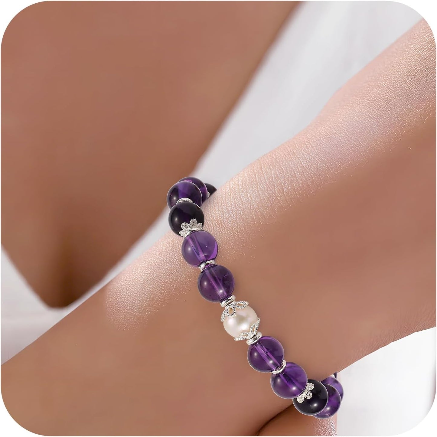 Natural Amethyst Bracelet in Sterling Silver with Freshwater Pearls