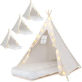 4 Pack Teepee Tent for Kids with Light String and Inflatable Airbed