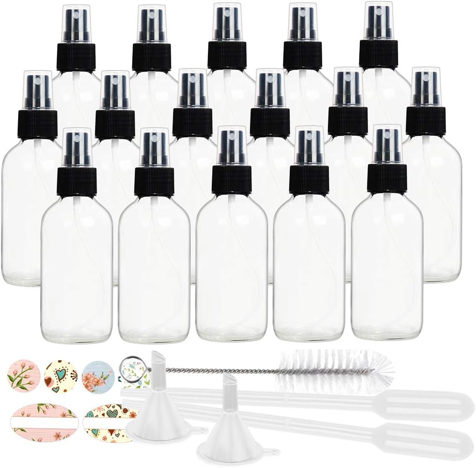 STARSIDE 16-Pack 4oz Glass Spray Bottles: Fine Mist Sprayer for Essential Oils