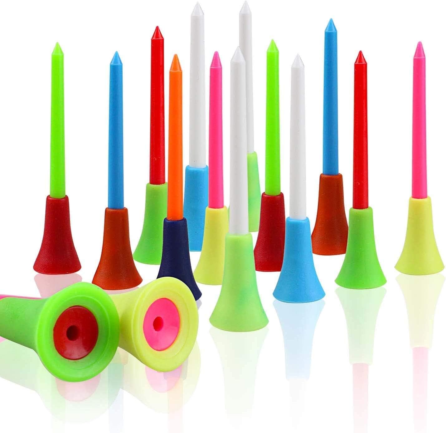 50 Rubber Cushion Top Plastic Golf Tees - Enhanced Stability!