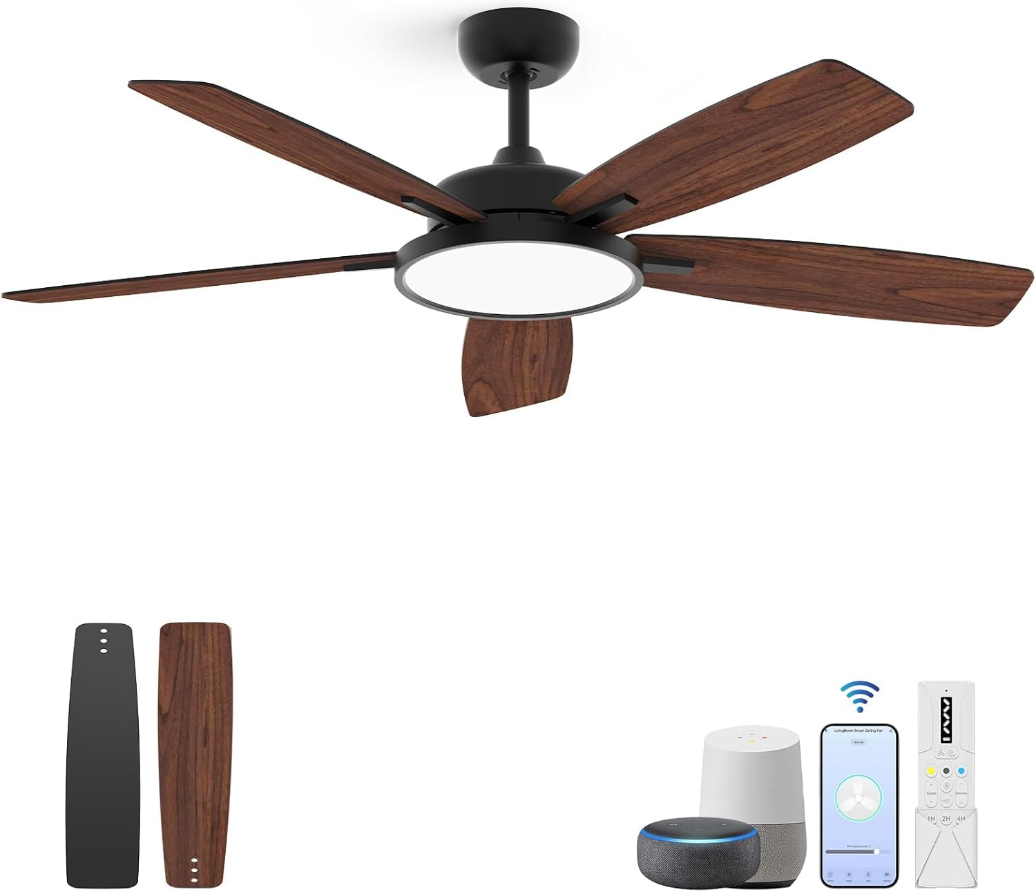 52 Inch Smart Ceiling Fan with Light and App Control Features