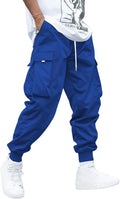 Mens Streetwear Cargo Pants with Flap Pockets & Drawstring Waist