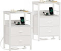 Furologee Nightstands Set of 2 with Charging Station - Compact Bedside