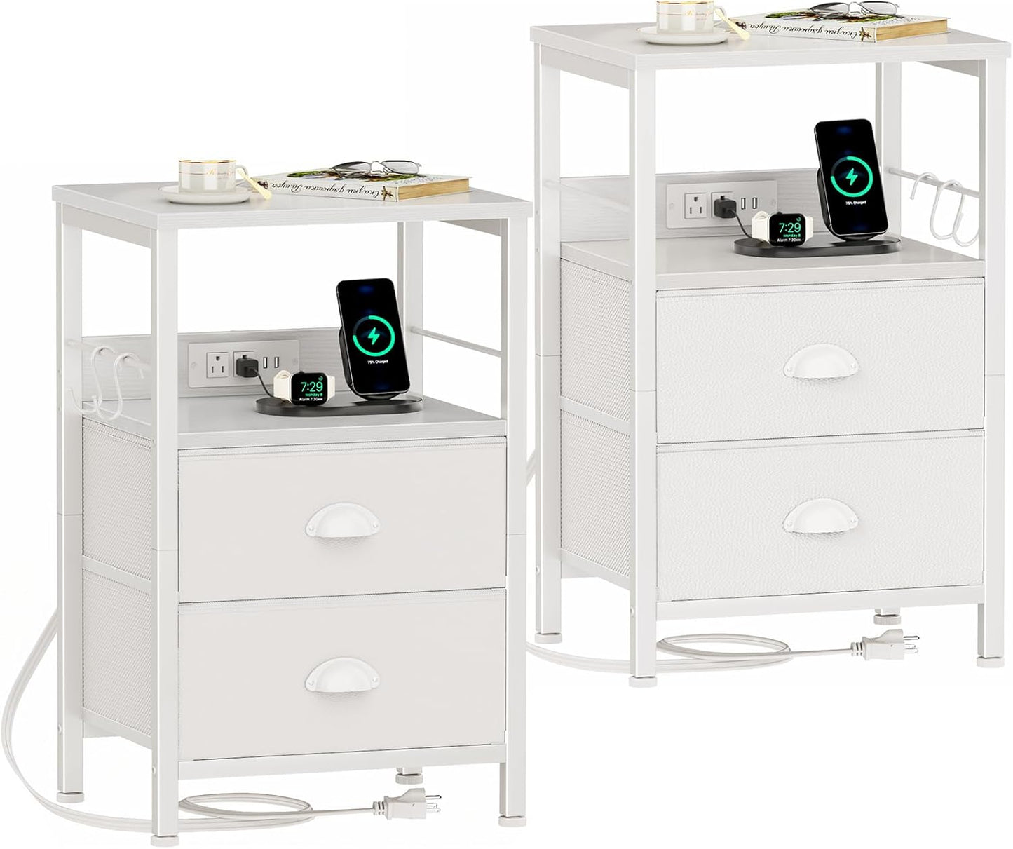Furologee Nightstands Set of 2 with Charging Station and Storage