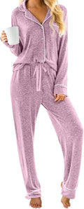 Womens Pajama Sets Long Sleeve Button Down Pjs Set - Cozy Lounge Two