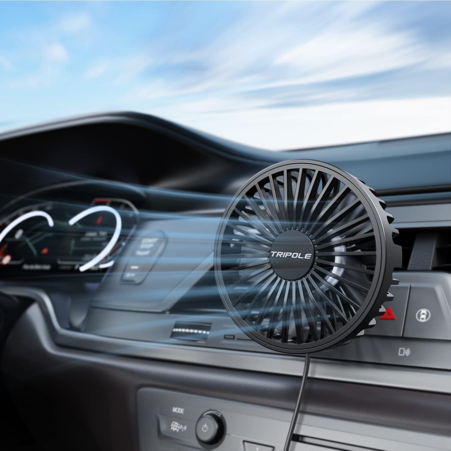 Powerful TriPole Car Vent Fan - 3 Speed Cooling