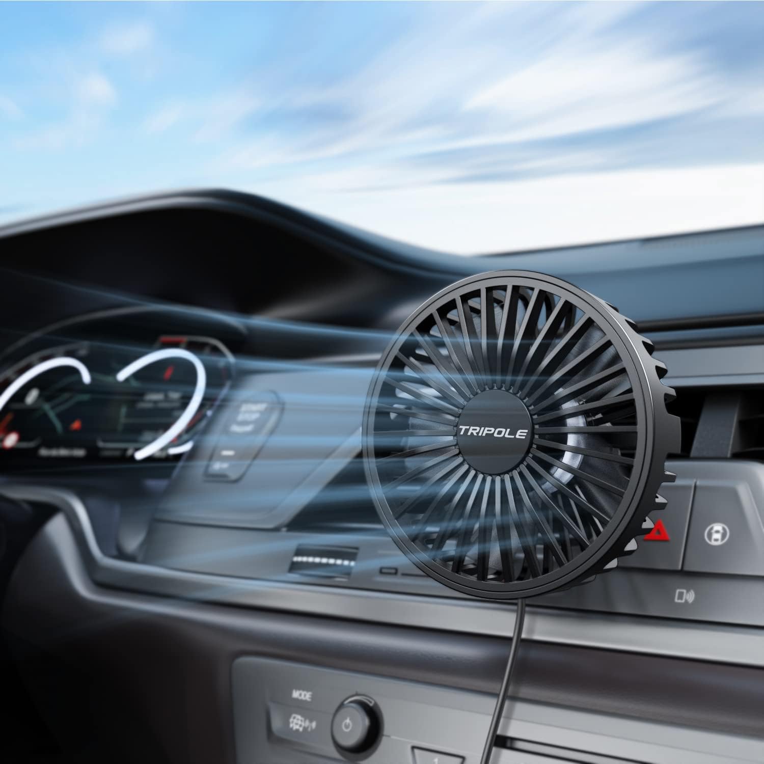Powerful TriPole Car Vent Fan - 3 Speed Cooling