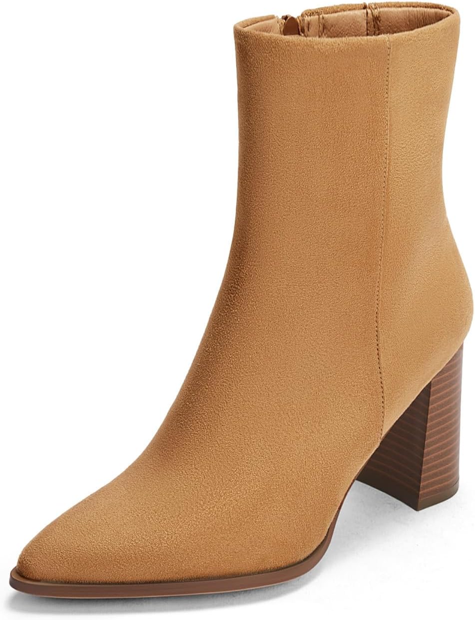 Coutgo Womens Ankle Boots with Chunky Heel and Side Zipper