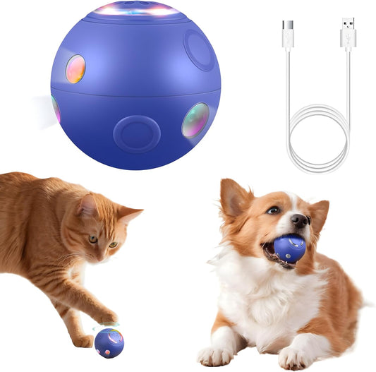 Interactive Smart Cat Dog Toy, Self-Moving Ball (Blue)