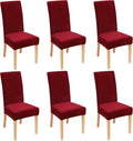 Velvet Stretch Chair Covers Set of 6 in Wine Red - Soft Fit