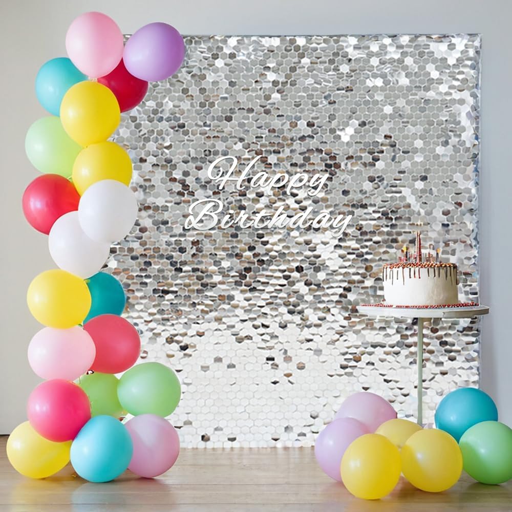 Shimmer Wall Backdrop Hexagon Silver Panels for Events