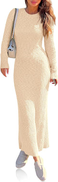 Wenrine Womens Sweater Maxi Dress Slim Fit Long Sleeve - Cozy Everyday