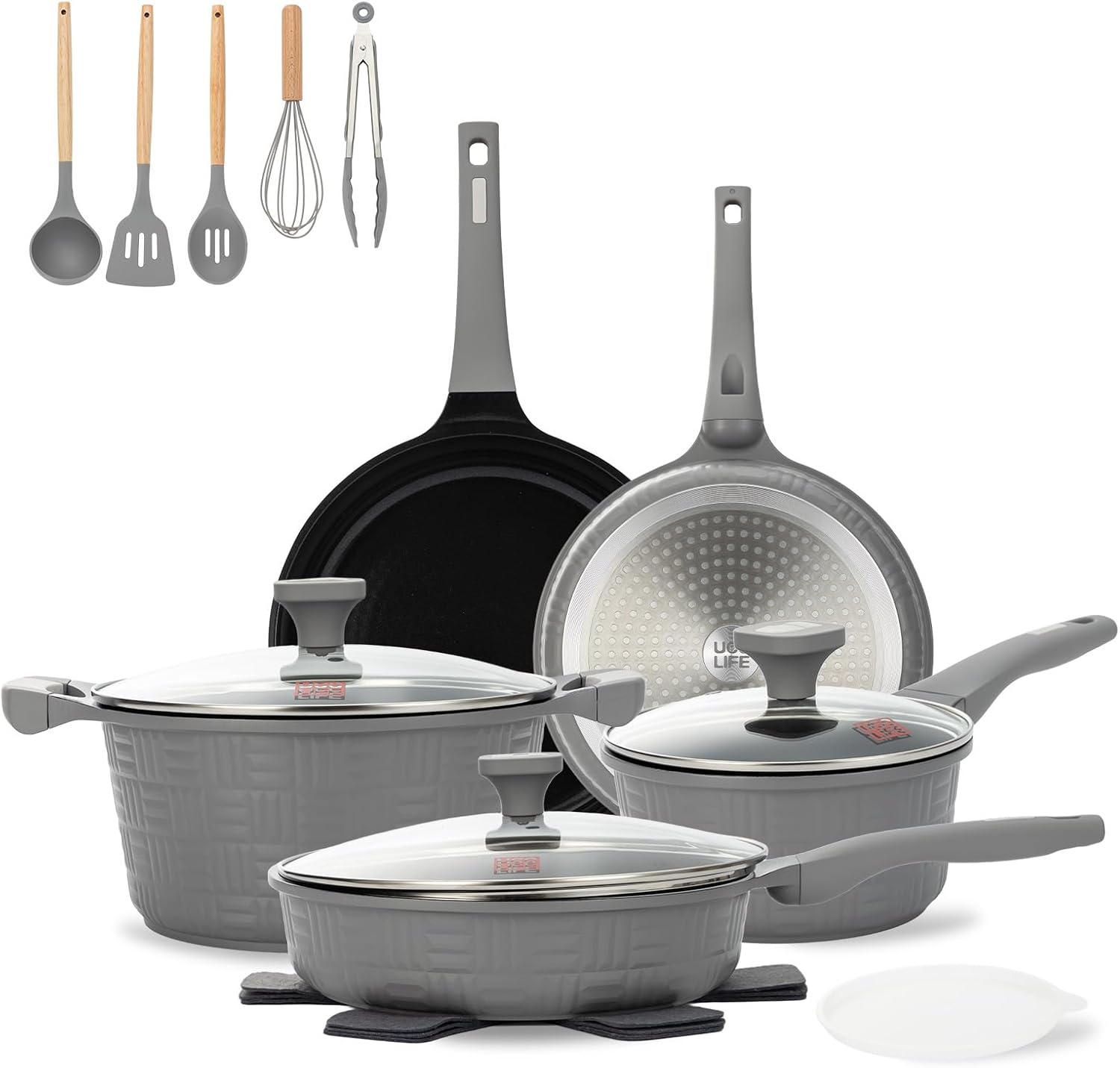 UCCLIFE 17-PCS Non Stick Pots and Pans Set for Healthy Cooking