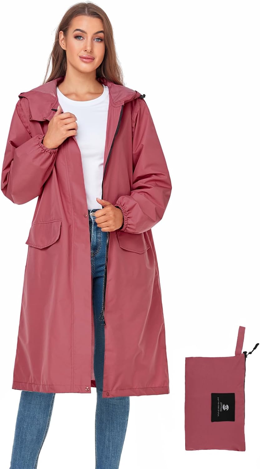 SaphiRose Women's Long Rain Jacket: Waterproof & Lightweight