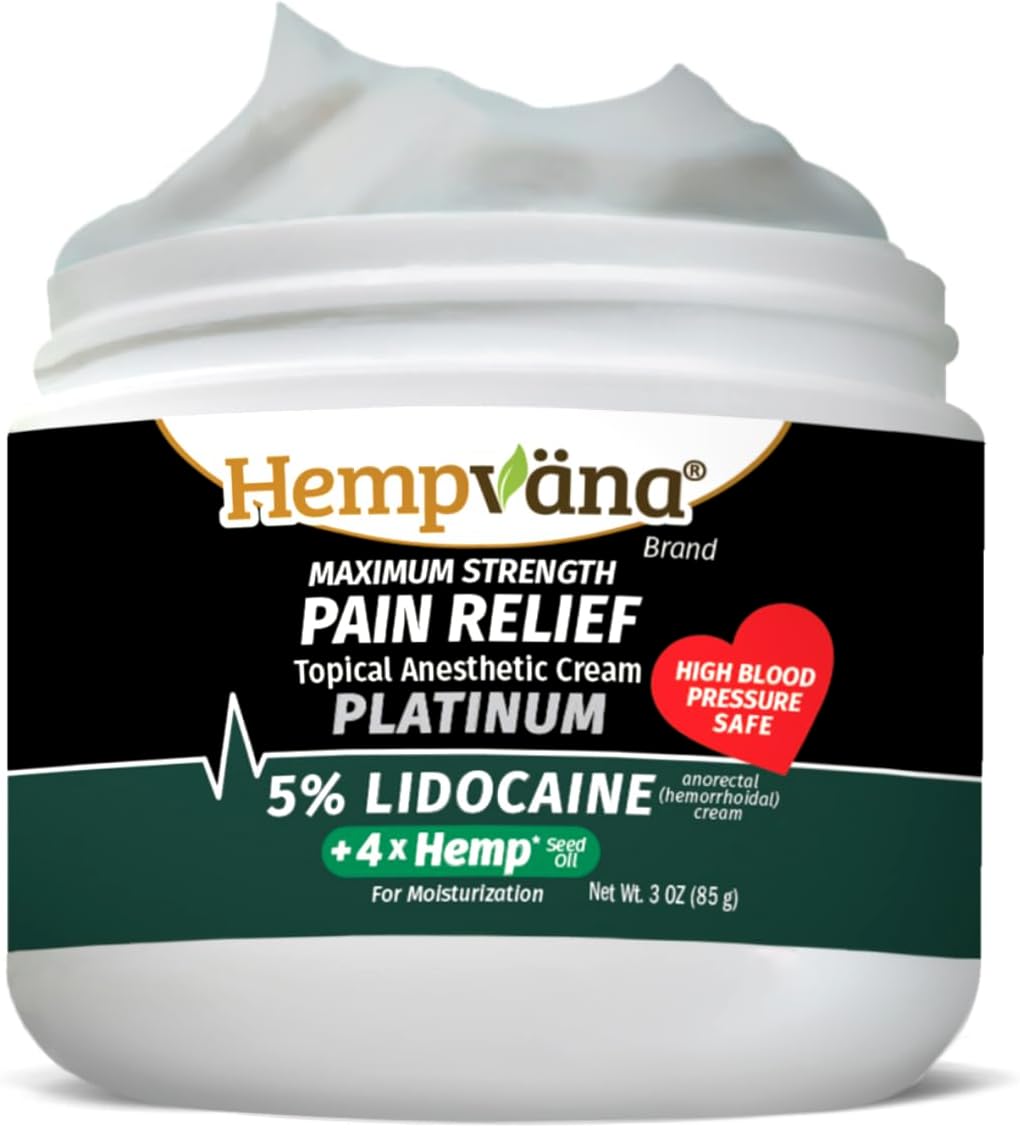 Hempvana Platinum 5% Lidocaine Relief Cream for Fast Pain Relief