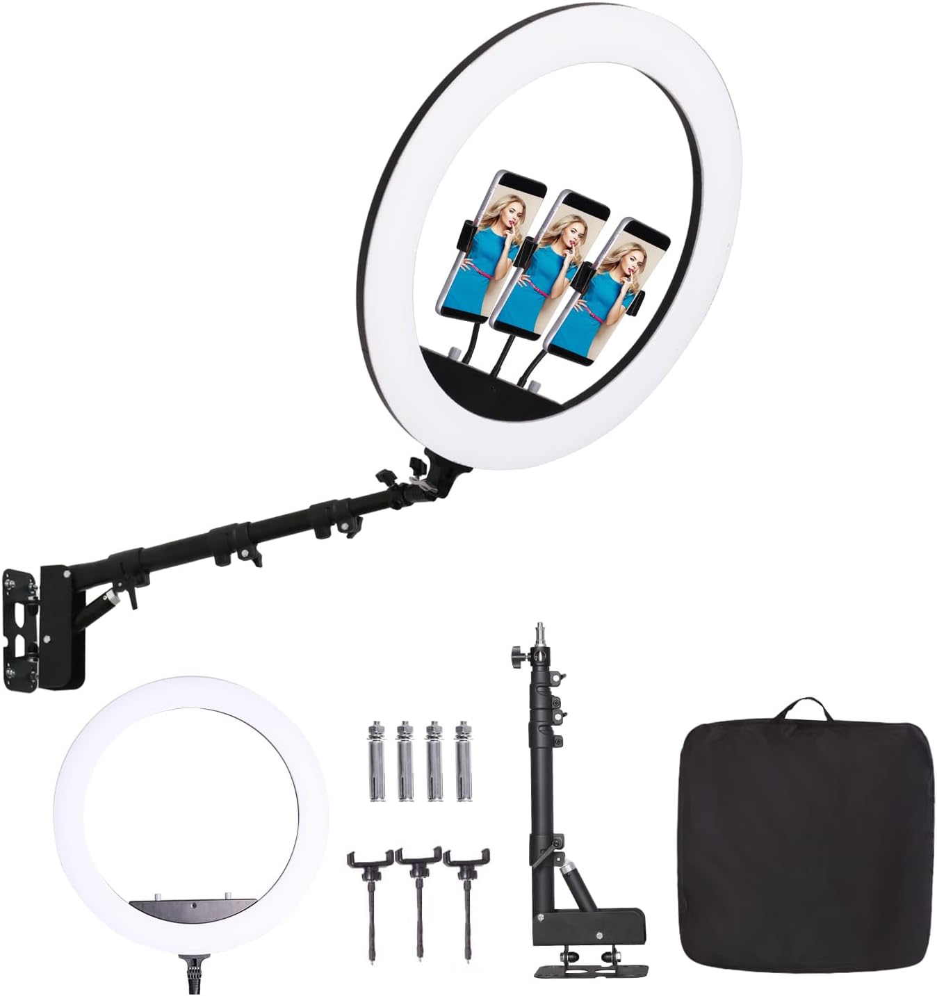 25 Inch Ring Light Wall Mount with Adjustable Boom Arm for Photography