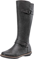 Women's Knee High Riding Boots with Buckle and Side Zipper