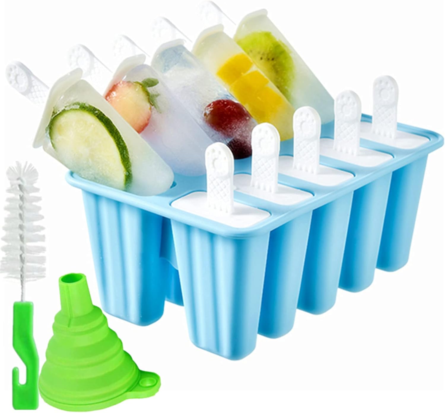 10 Cavities Blue Popsicle Molds - Easy Release, Reusable